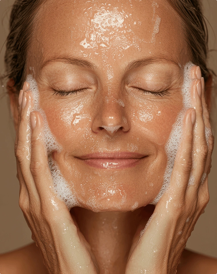 Woman washing face during skincare preparation