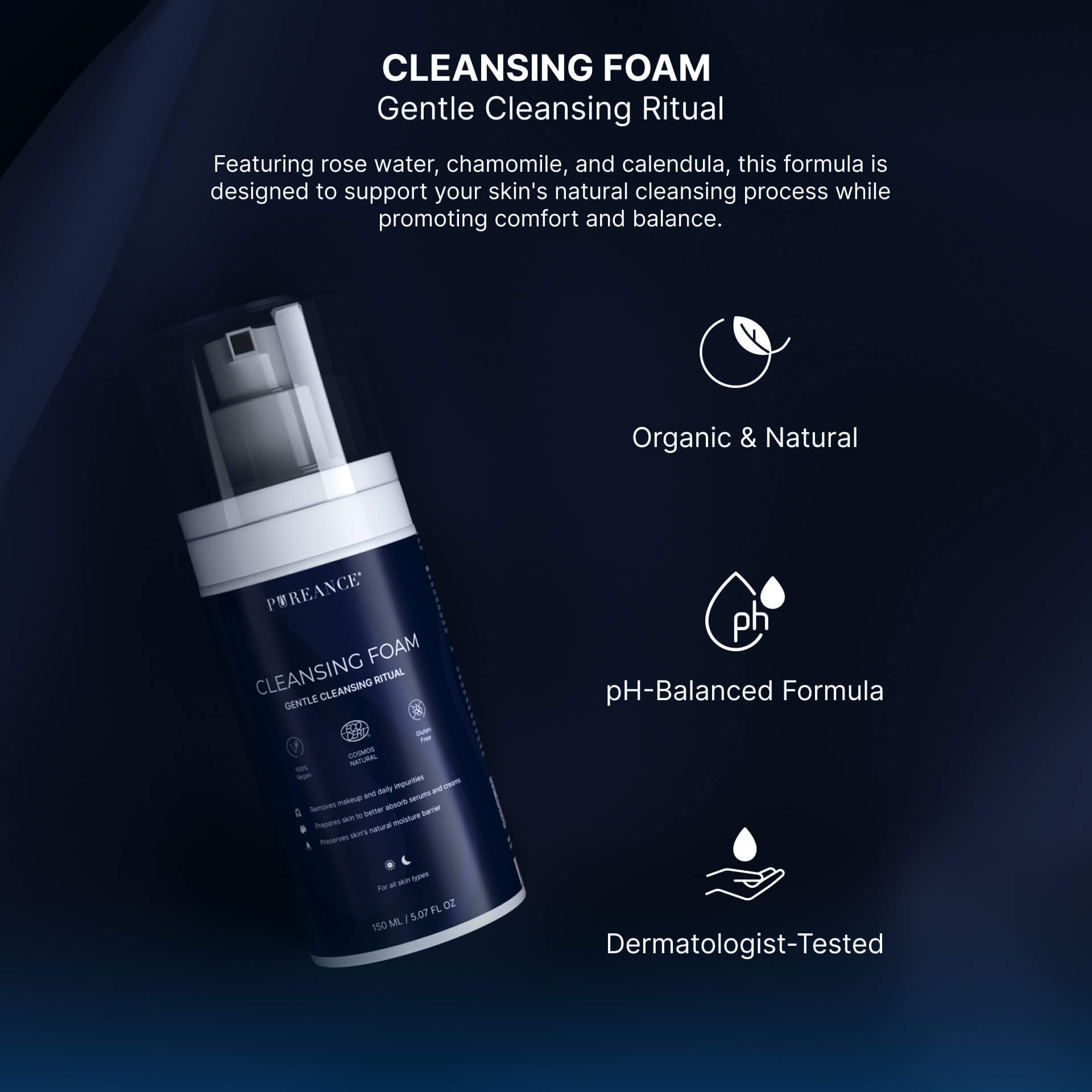 Pureance gentle Cleansing Foam with natural ingredients
