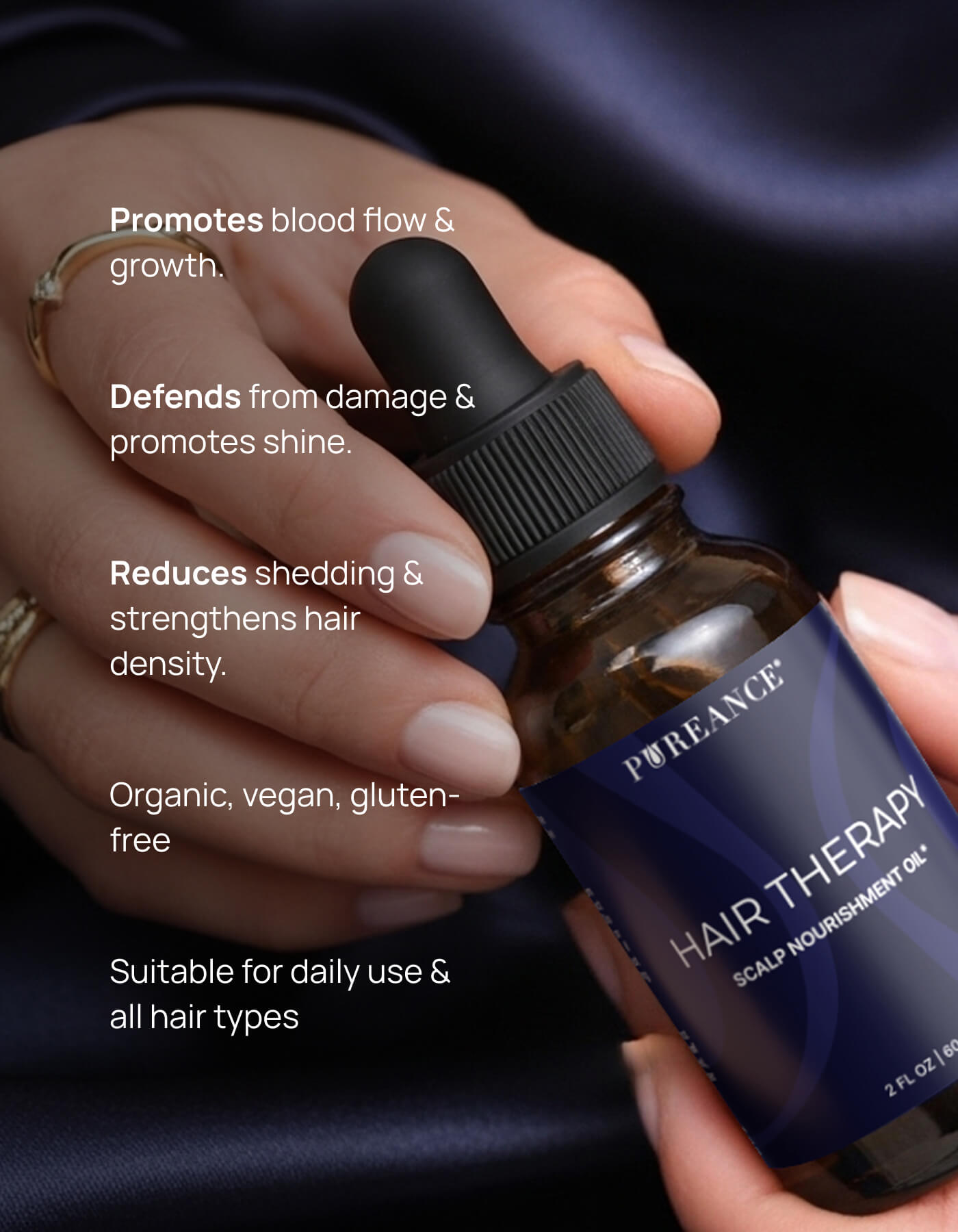 Pureance Hair Therapy with listed benefits