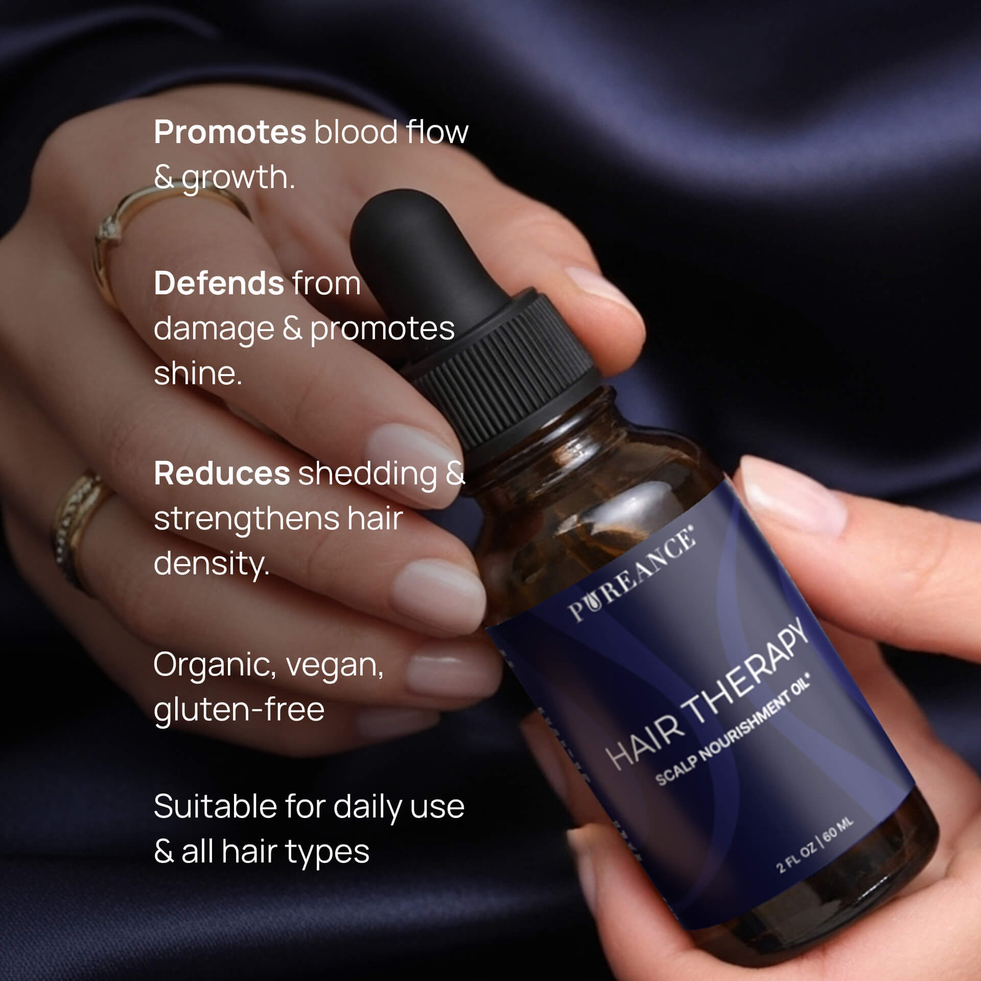 Pureance Hair Therapy with listed benefits