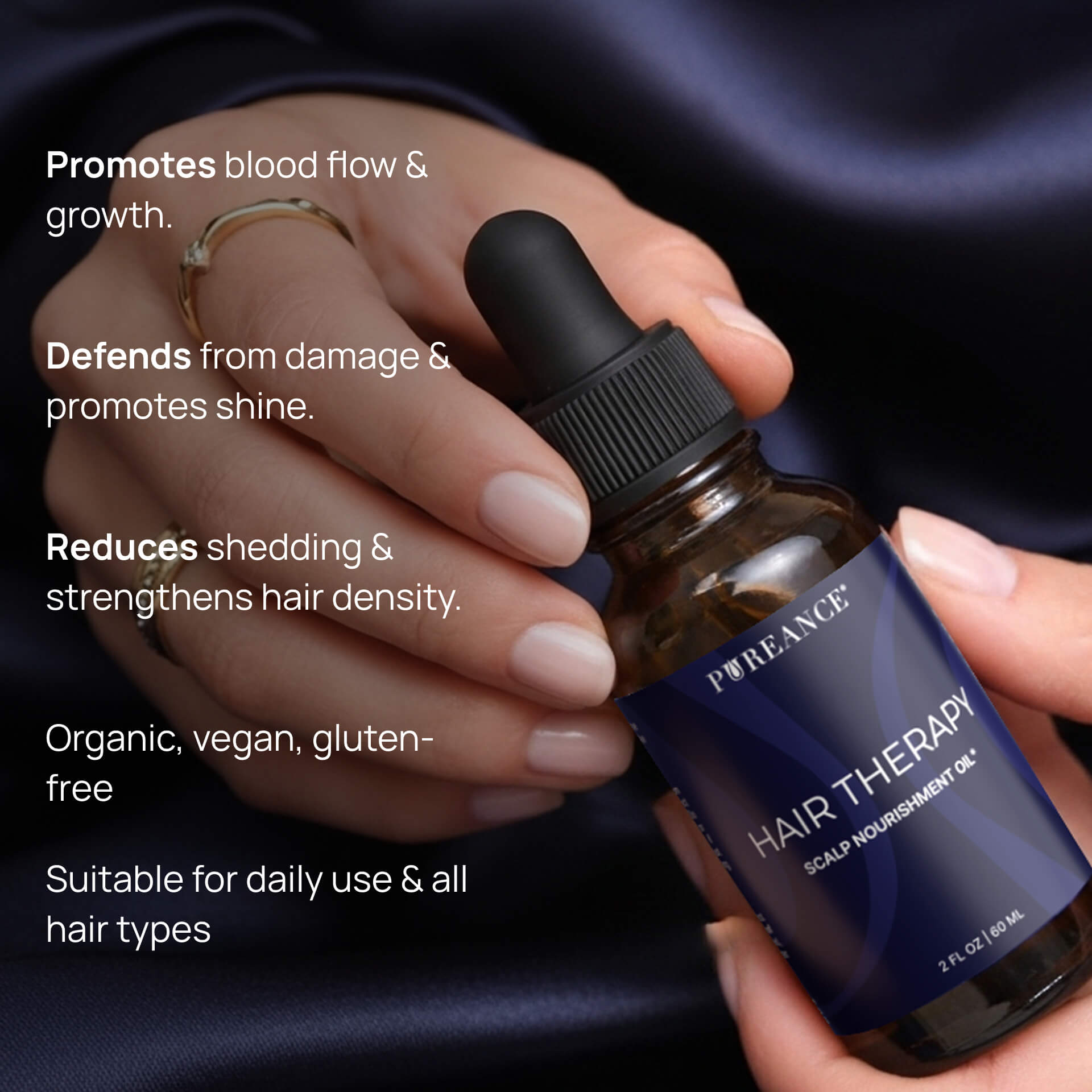 Pureance Hair Therapy with listed benefits