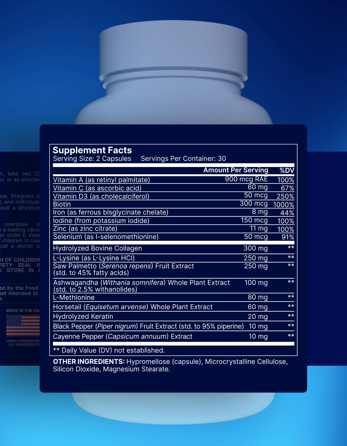 Hairlux supplement facts label