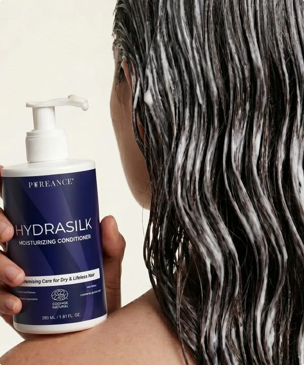 Applying HydraSilk conditioner to hair