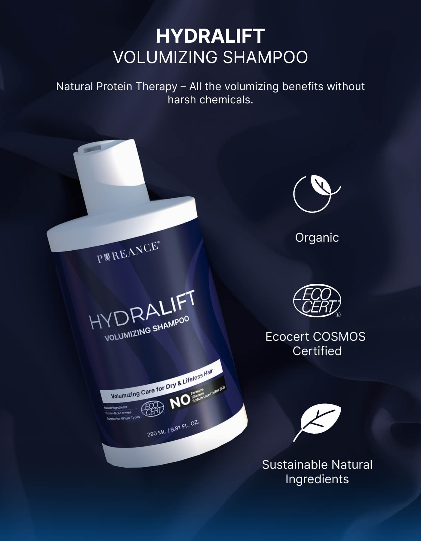 Pureance Hydralift bottle highlighting clean, eco-certified formula