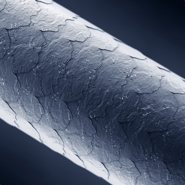 Microscopic close-up of a smooth, repaired hair shaft