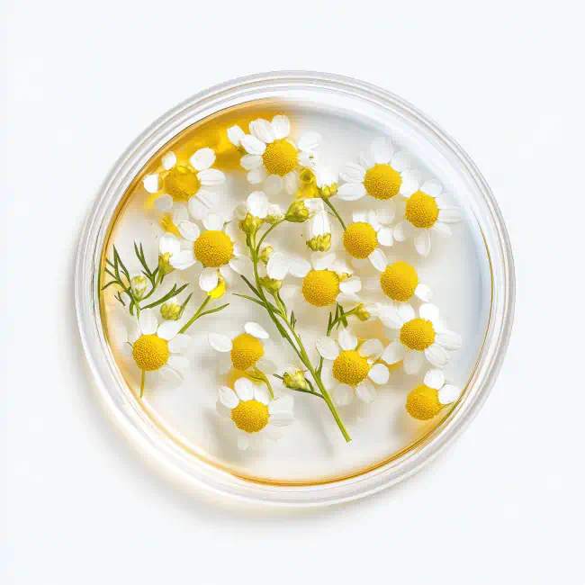 Chamomile flowers submerged in liquid