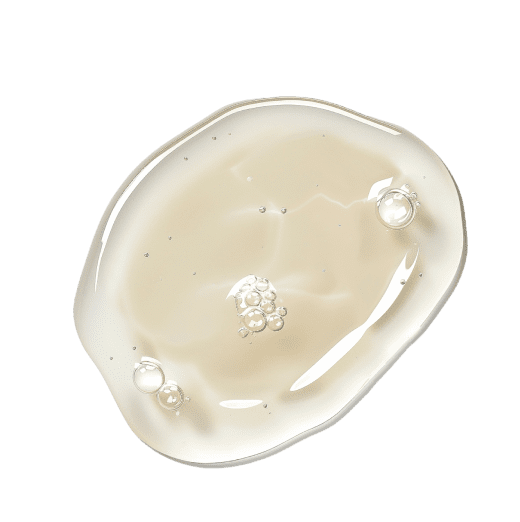 A translucent, pale beige gel-like texture with tiny suspended bubbles