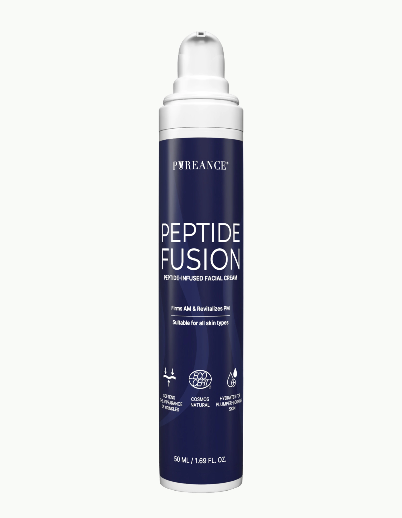 Pureance Peptide Fusion peptide face cream in white pump bottle