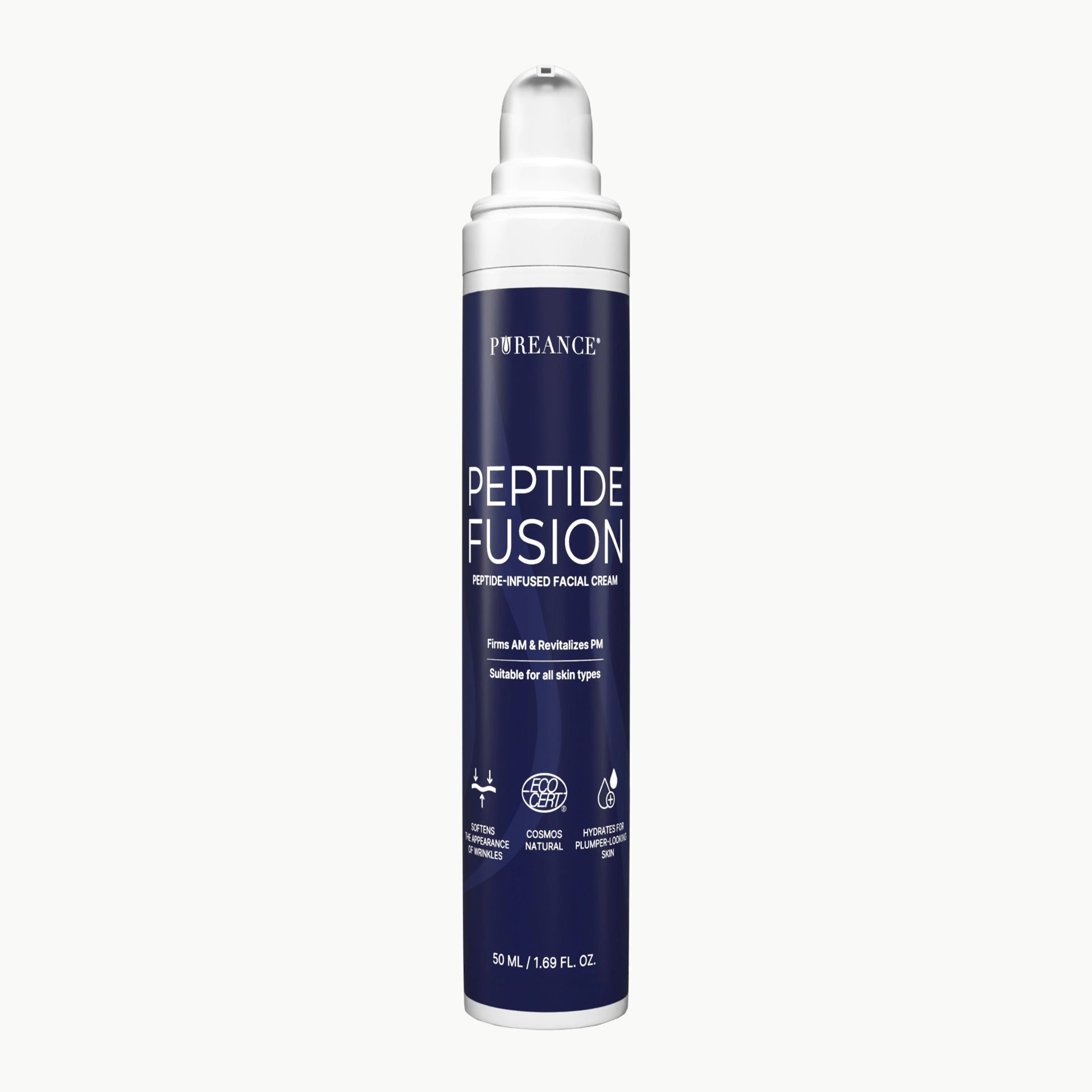 Pureance Peptide Fusion peptide face cream in white pump bottle