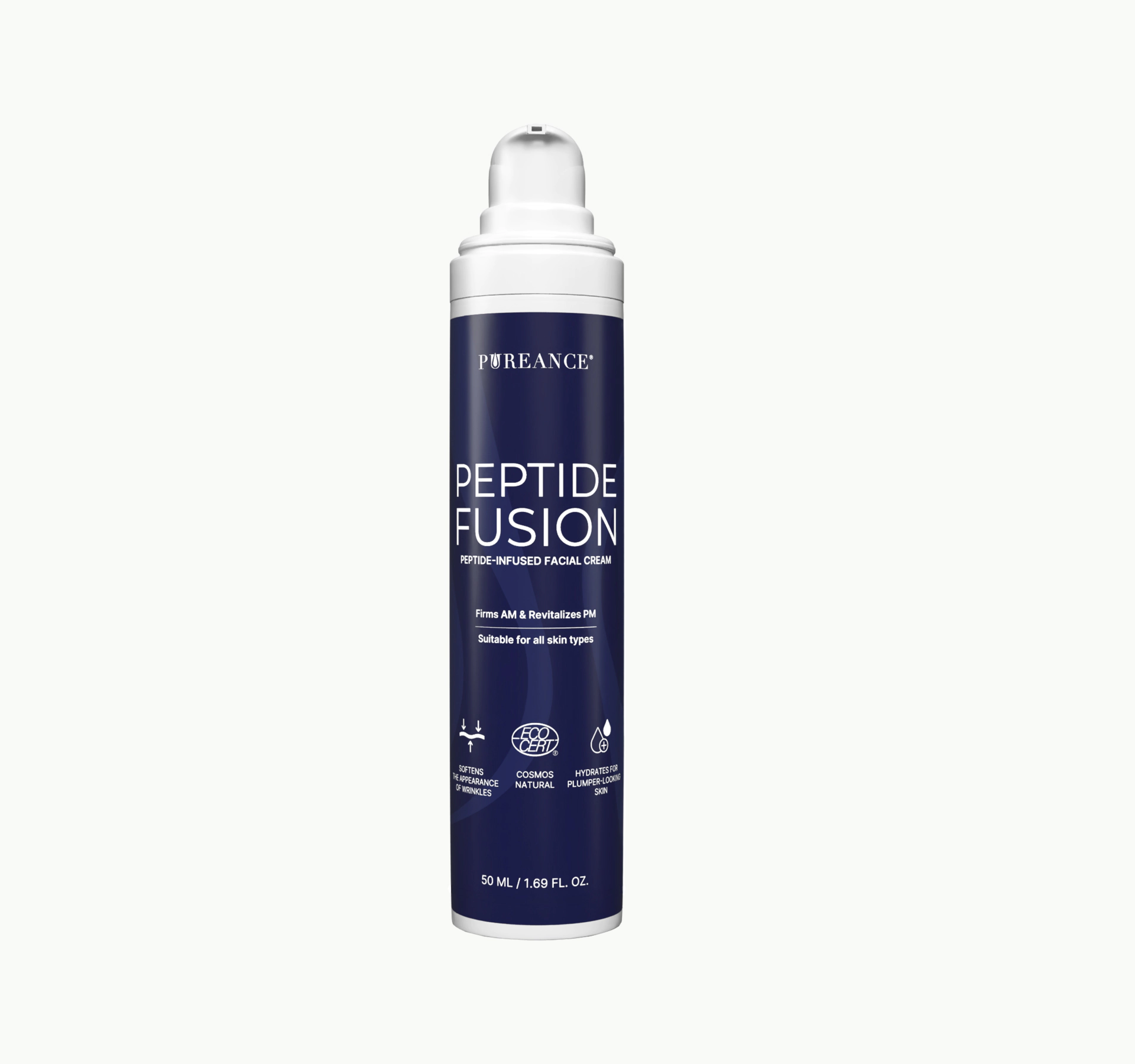 Pureance Peptide Fusion peptide face cream in white pump bottle
