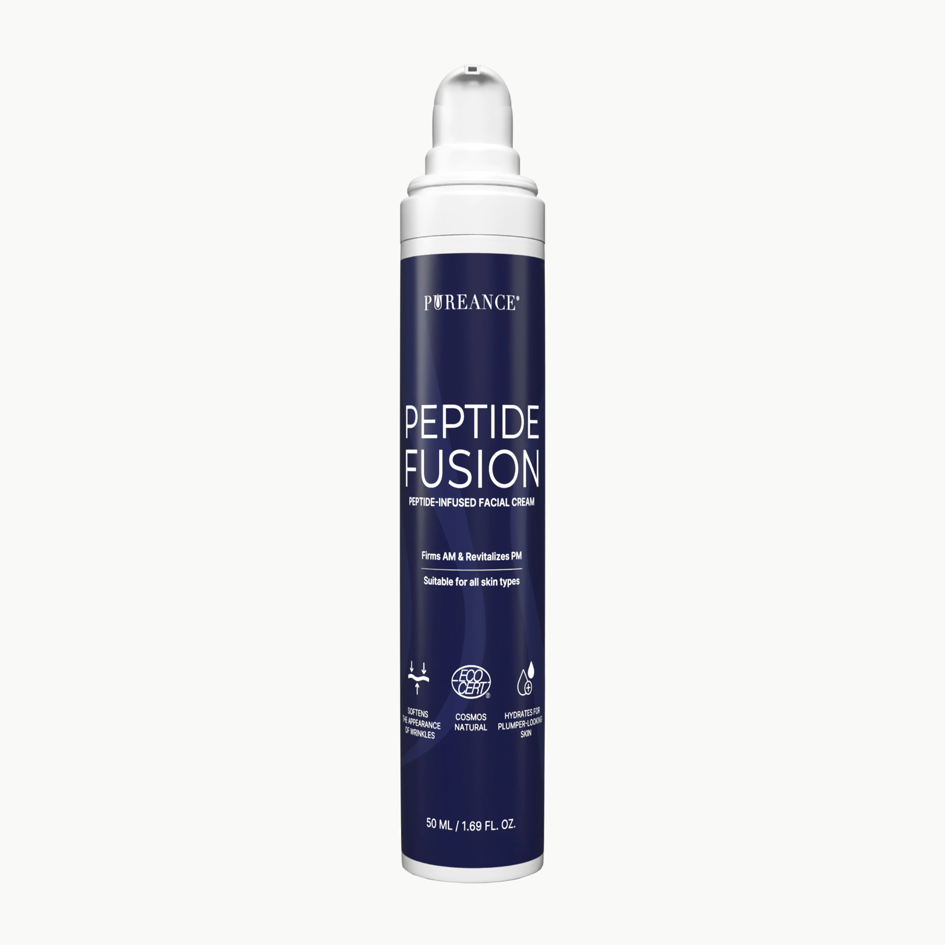 Pureance Peptide Fusion peptide face cream in white pump bottle