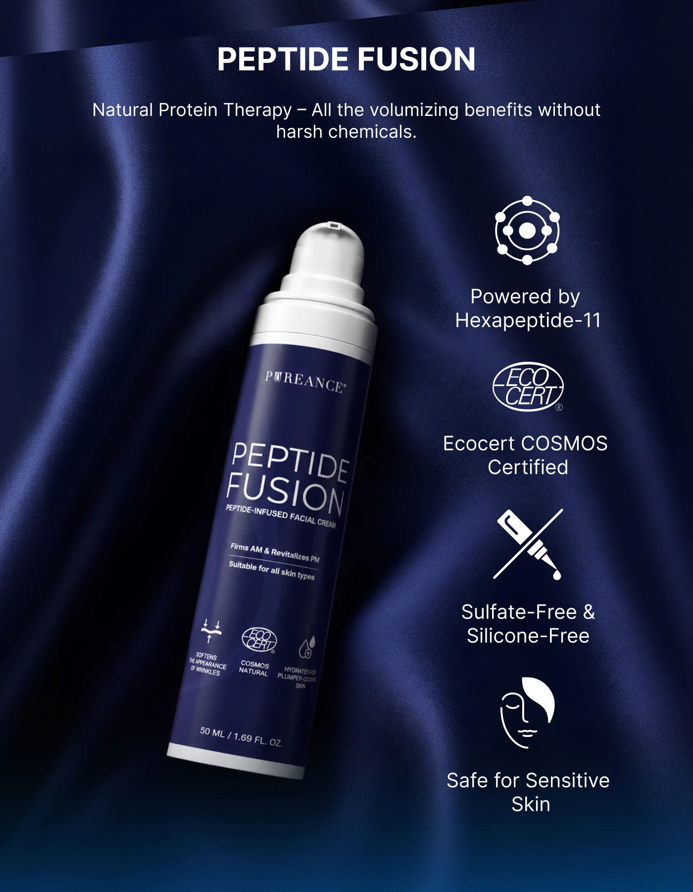 Pureance Peptide Fusion with Hexapeptide-11 and certifications