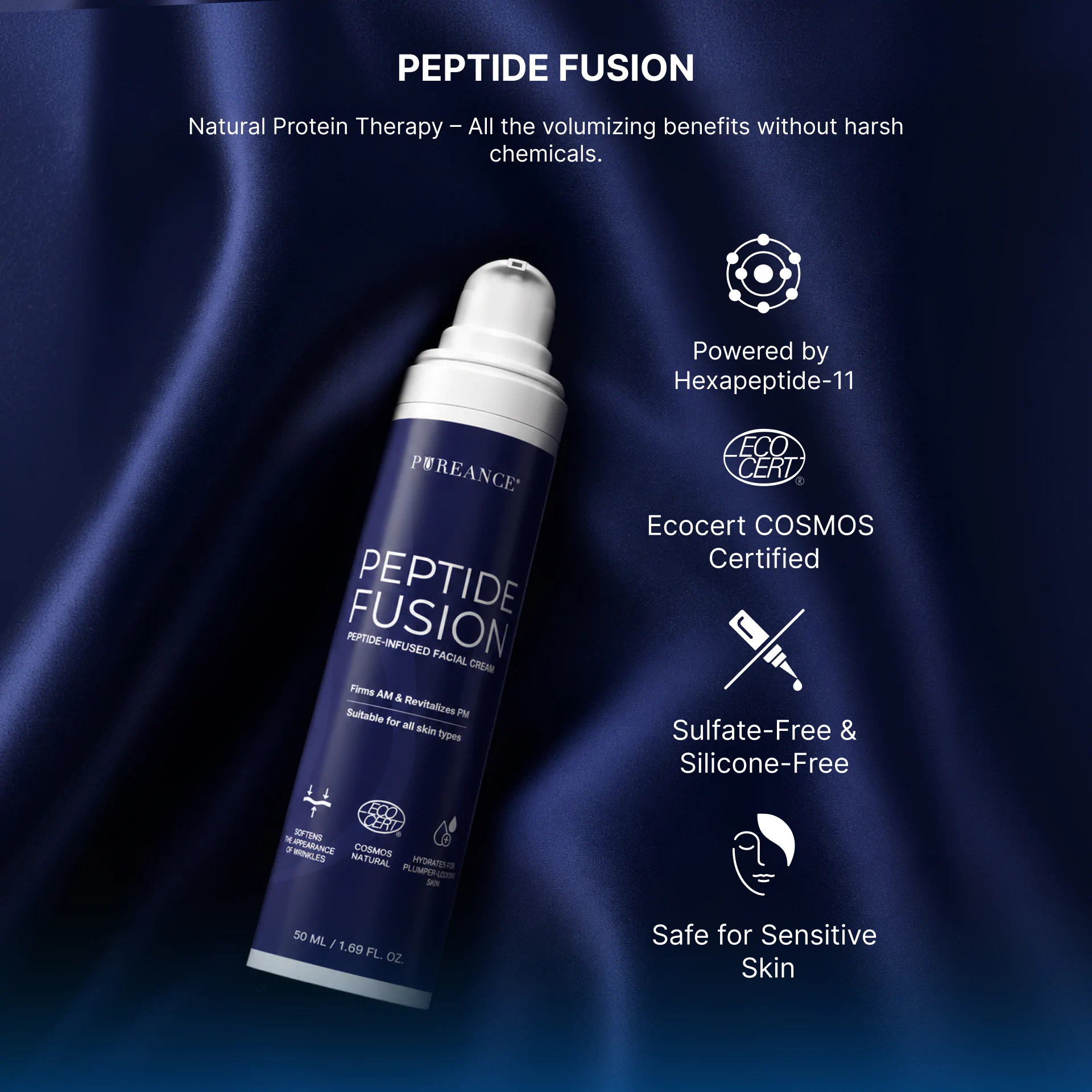 Pureance Peptide Fusion with Hexapeptide-11 and certifications