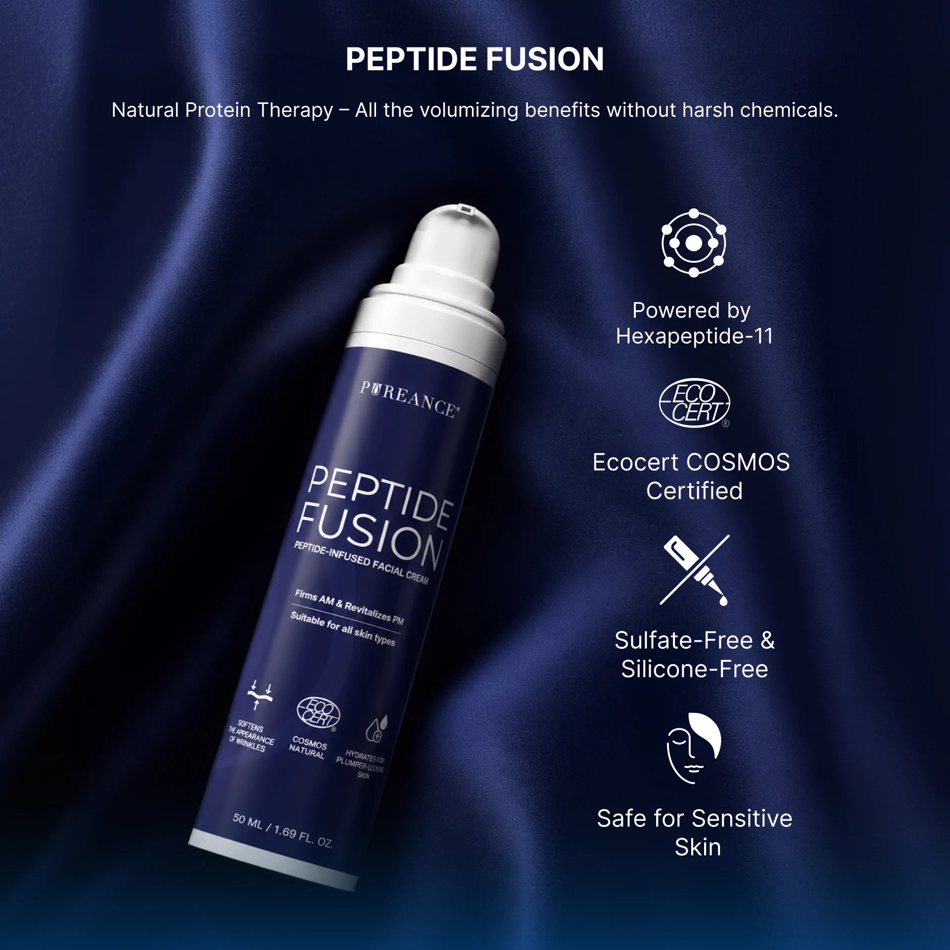 Pureance Peptide Fusion with Hexapeptide-11 and certifications