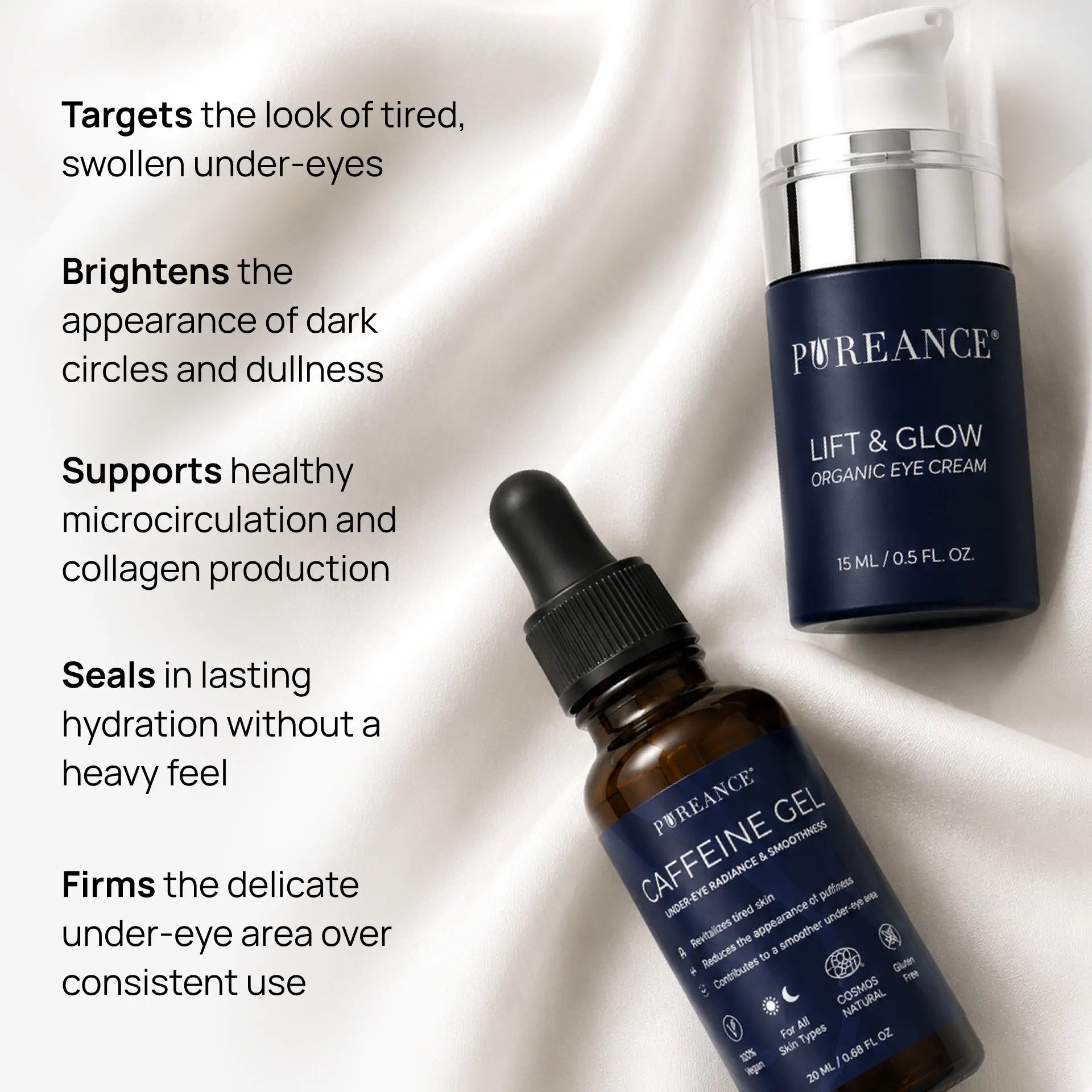 Caffeine Gel and Lift & Glow under-eye duo key benefits